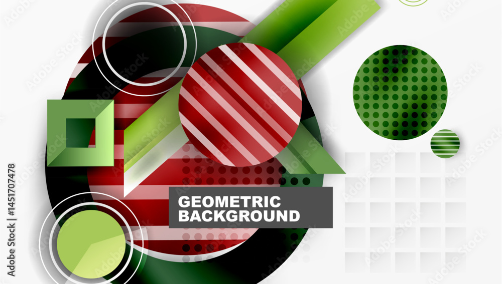 Leinwandbilder Abstract geometric composition. Circles, squares, stripes create dynamic visual effect. Modern design elements present clean aesthetic.