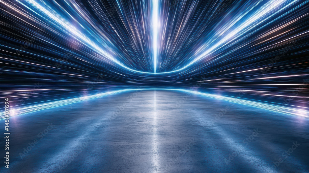 Poster vibrant abstract light scene with dynamic blue streaks creating sense of motion and depth