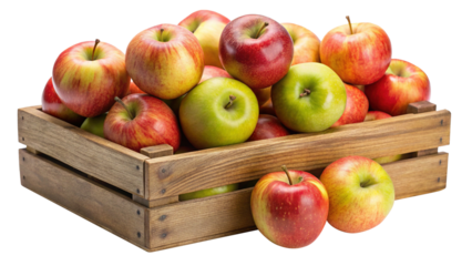 A bountiful harvest of fresh apples in a rustic wooden crate
