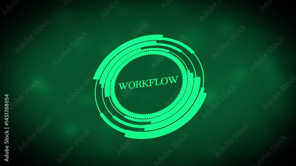 Poster workflow processing graphic animation in green futuristic style