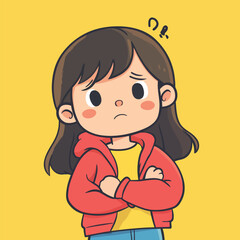 confusion girl mascot cute cartoon no details solid background bright