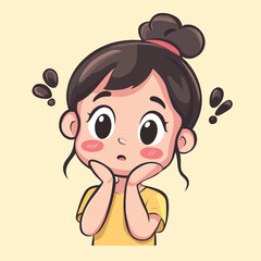 confusion girl mascot cute cartoon no details solid background bright