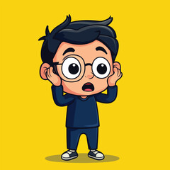 shocked man mascot cute cartoon no details solid background bright