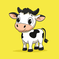 Cow mascot cute cartoon no details solid background bright