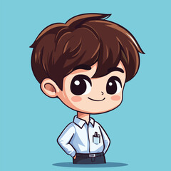 Fototapeta premium Cybersecurity Specialist boy mascot cute cartoon no details solid background bright