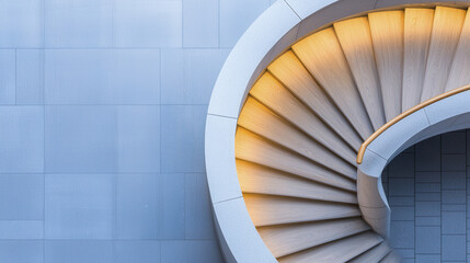 Fototapeta premium modern spiral staircase with wooden steps and soft lighting, symbolizing growth and progress in contemporary setting