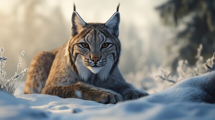 Obraz premium A realistic photo capturing the golden sunset filtering through a grove of palm trees.