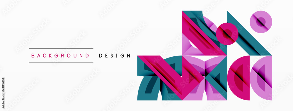 Poster abstract geometric shapes, pinks, teals create modern design. minimalist composition suits backgroun