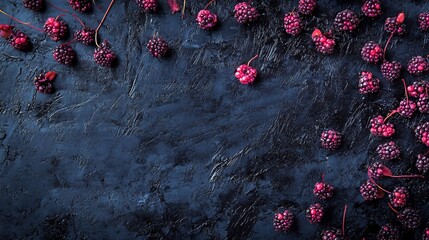 Regular view of mulberries on a rustic black surface dark purple American berries with irregular shape commonly used in jams and homemade pies cut out on isolated transparent removed background