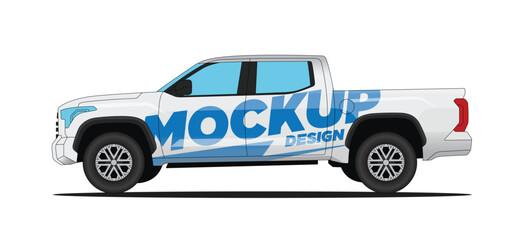 Pickup Car Tundra Double Cab - Mockup car vector for branding on white background. Side, Front, Rear, Top Views © Deden Irfandi