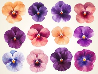 Twelve Pansy Flowers