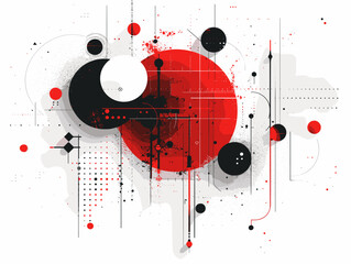 Dynamic abstraction of black and red circles and lines, modern vector illustration of energy and movement
