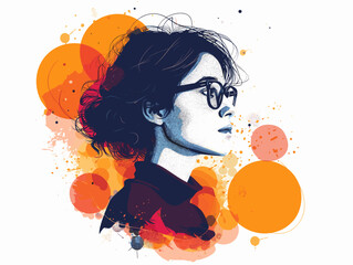 Modern Business Woman in Glasses with Creative Thought and Strategic Vision: Intuition, Innovation, Intellect, Personal Growth and Development