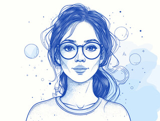 Intellectual female portrait in glasses – modern vector illustration for educational and technological projects