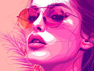 Sensual Expression: Vibrant Pink Lips, Watercolor Female Face, Passion, Emotions, Abstract Portrait, Color Expressiveness, Modern Art.