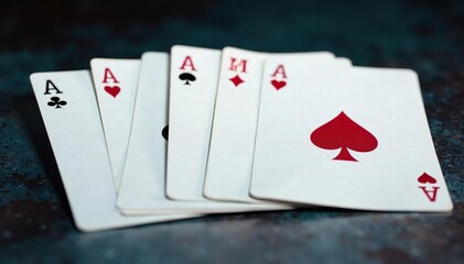 Obraz premium Playing cards arranged in a classic ace high sequence , pattern, hearts, retro