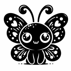 Obraz premium A black silhouette vector image of a cute butterfly cartoon on a white background