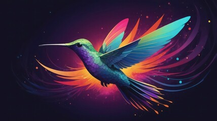 Obraz premium Quantum Hummingbird Hovering in Light Pulse