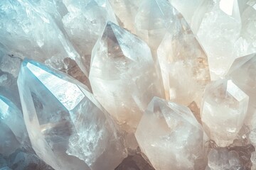 Obraz premium Close-up view of translucent crystals clustered together.