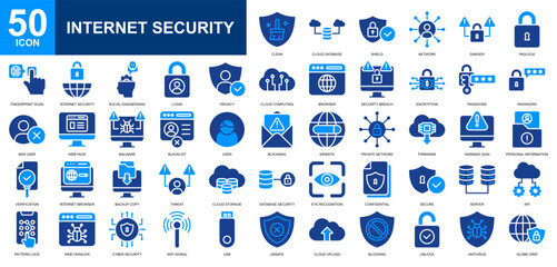 Internet Security icon set collection. Cyber security, cloud compunting, web security, internet protection, seo and web icon. Simple glyph color vector.
