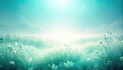 Naklejka premium Serene floral landscape dreamy setting digital art nature ethereal viewpoint tranquility concept