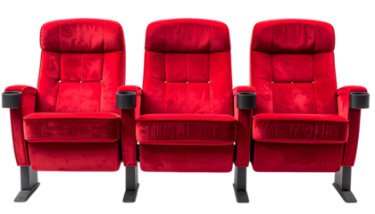 red cinema seat isolated on transparent background representing entertainment industry isolated on solid white background