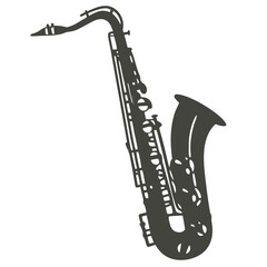 Saxophone silhouette in black against a white background  