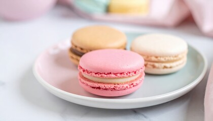 Fototapeta premium Baking delightful macarons charming dessert studio close-up culinary art photography bright inviting atmosphere captivating viewpoint celebrating culinary creativity