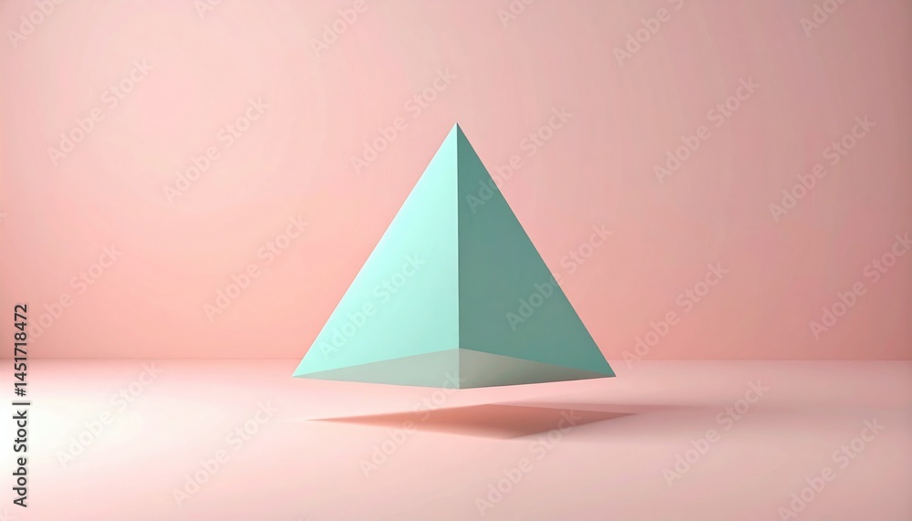 Aufkleber floating mint green triangle minimalist studio setting 3d render soft pink background aesthetic view