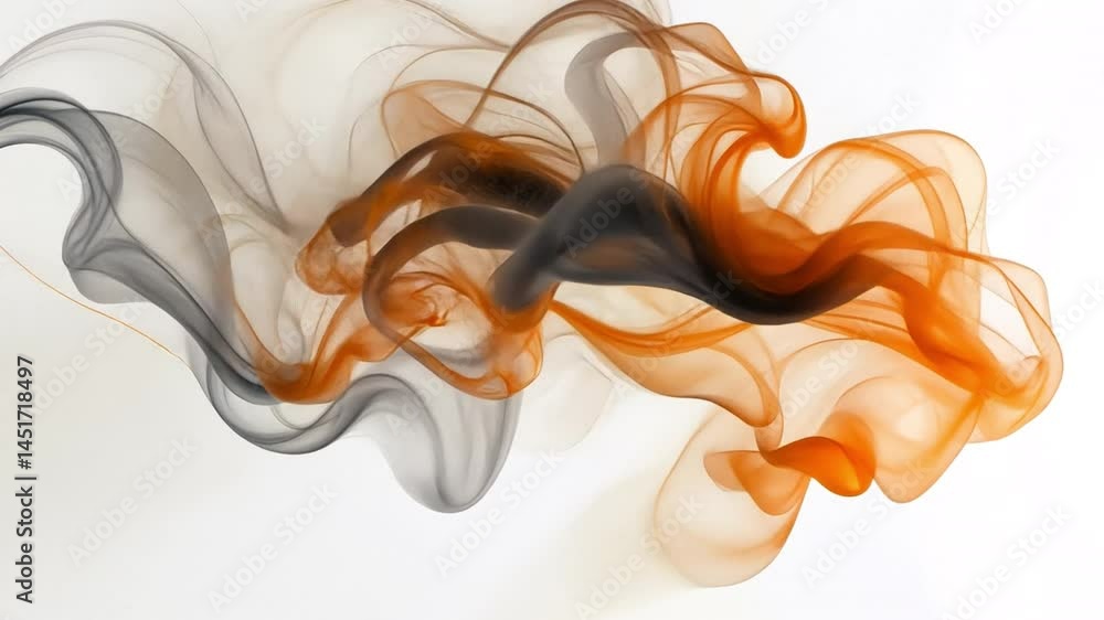 Poster dynamic abstract smoke art flowing patterns in ethereal shades of orange and black, creating visual 