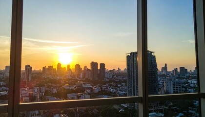 Sunset view over urban landscape city skyline photography evening light panoramic perspective relaxation concept