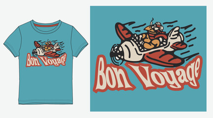 Charming t-shirt design for kids featuring a hand-drawn cartoon airplane with a cheerful pilot and bold 