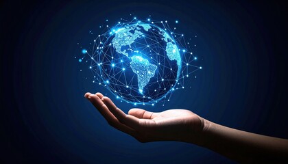 Global connectivity showcase digital world in hand virtual environment technology concept futuristic view
