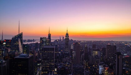 Obraz premium Sunset over manhattan captivating cityscape photography new york city urban landscape evening aerial view urban serenity