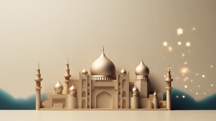 Festive Islamic Masjid and shep  Illustration with Golden Glow

