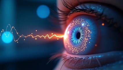 Bioengineered synthetic eye, scanning light pulses, science lab setting