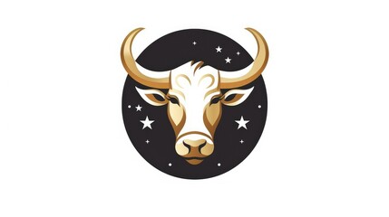 Elegant Bull Head Logo with Golden Horns on Dark Badge on white Background 