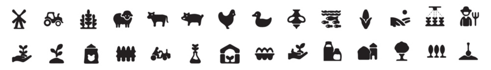Farming and Agriculture Icons Set in Black and White