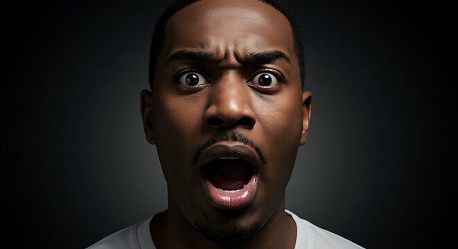 Mans face in shock mouth agape