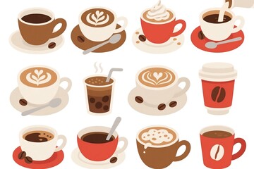 Obraz premium coffee cup clip art with set sweets cortoon