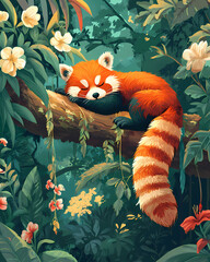 Red Panda in Tropical Garden