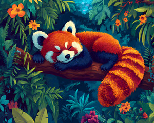 Red Panda in Tropical Garden