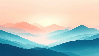 Serene sunrise over rolling mountains nature landscape tranquil environment captivating viewpoint aesthetic concept for relaxation