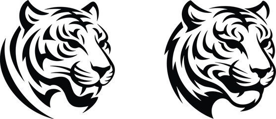 Tribal Tiger Head Logo – Fierce Minimalist Vector Design in Black and White