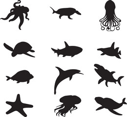 Fototapeta premium Silhouette sea animals