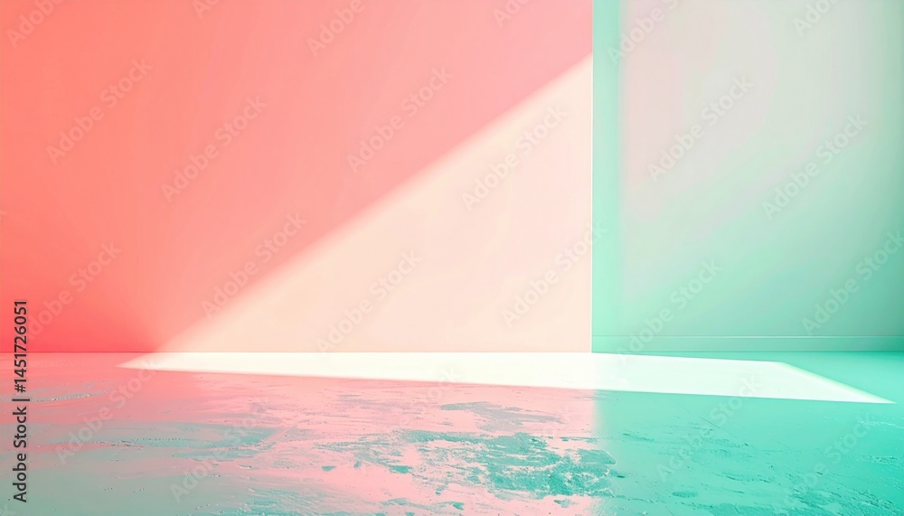 Poster exploring abstract light and color reflections studio digital art minimalist design eye-level view a
