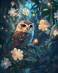Tropical Owl in Dreamy Jungle