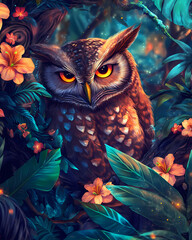 Tropical Owl in Dreamy Jungle