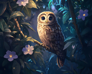 Tropical Owl in Dreamy Jungle