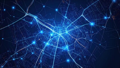 Dynamic urban connectivity visualization cityscape digital art tech environment aerial view innovation concepts
